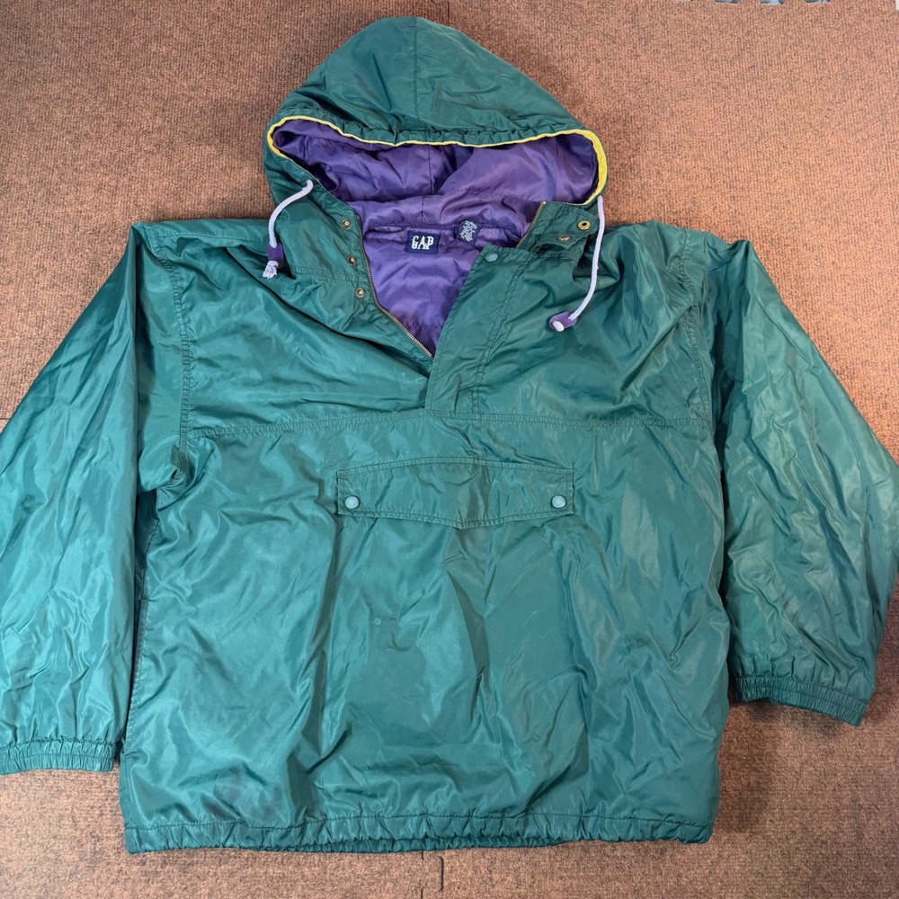 GAP Vintage 90s Anorak Windbreaker Jacket Mens Large Green Purple Pullover A+